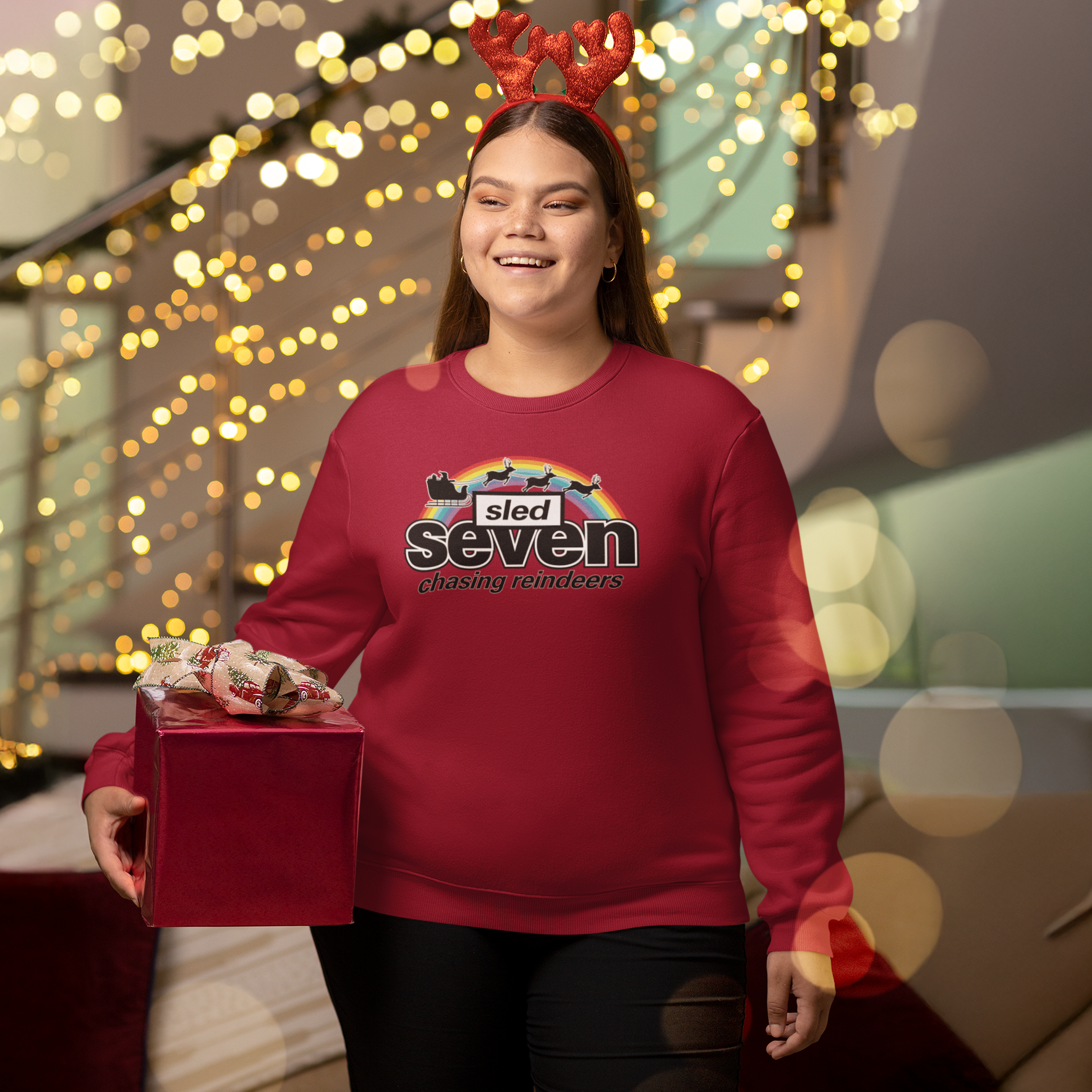 Sled Seven Funny Music Christmas Jumper