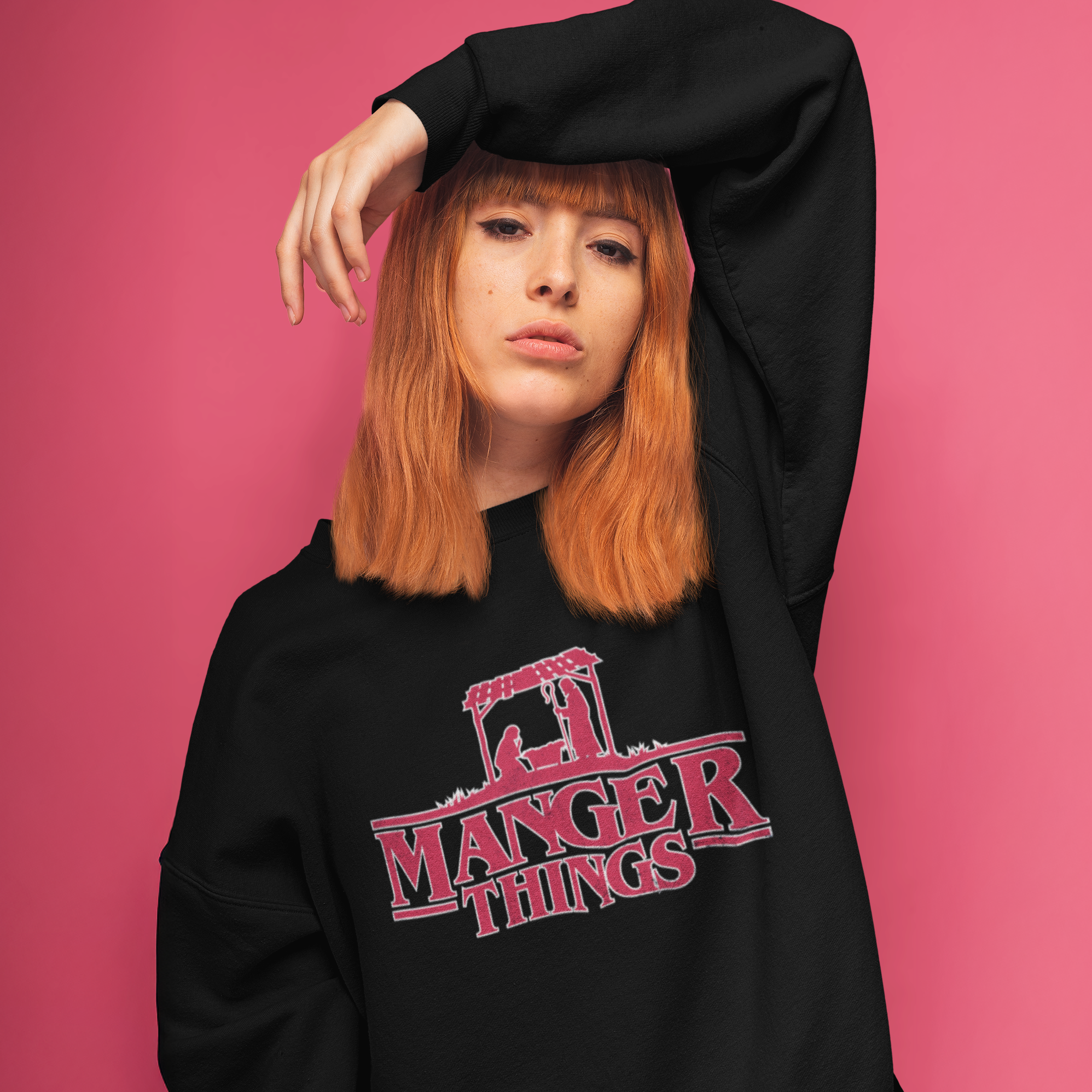 Manger Things Funny TV Christmas Jumper
