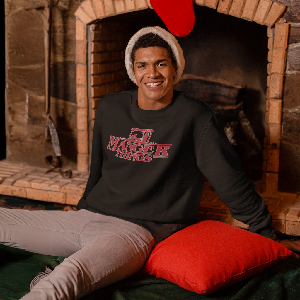 Manger Things Funny TV Christmas Jumper