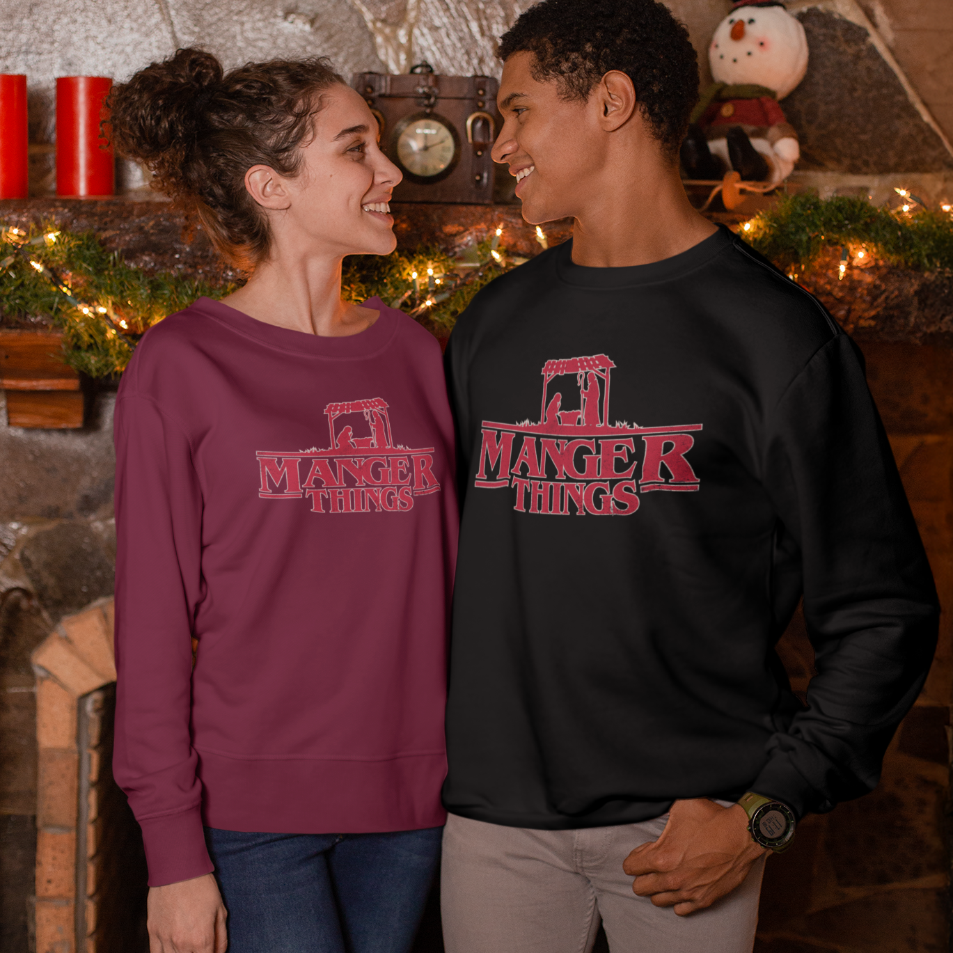 Manger Things Funny TV Christmas Jumper
