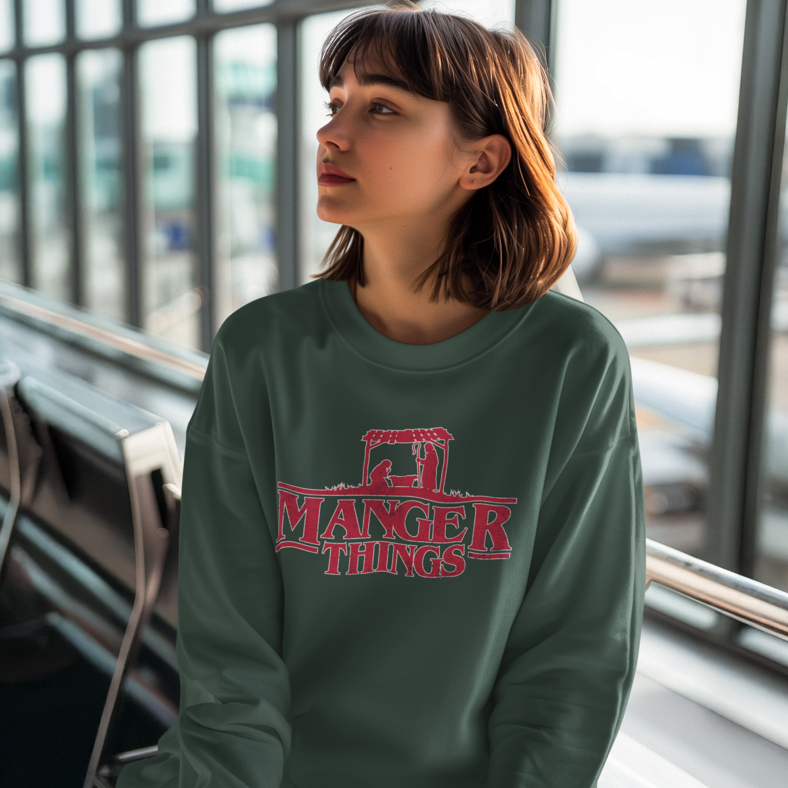 Manger Things Funny TV Christmas Jumper