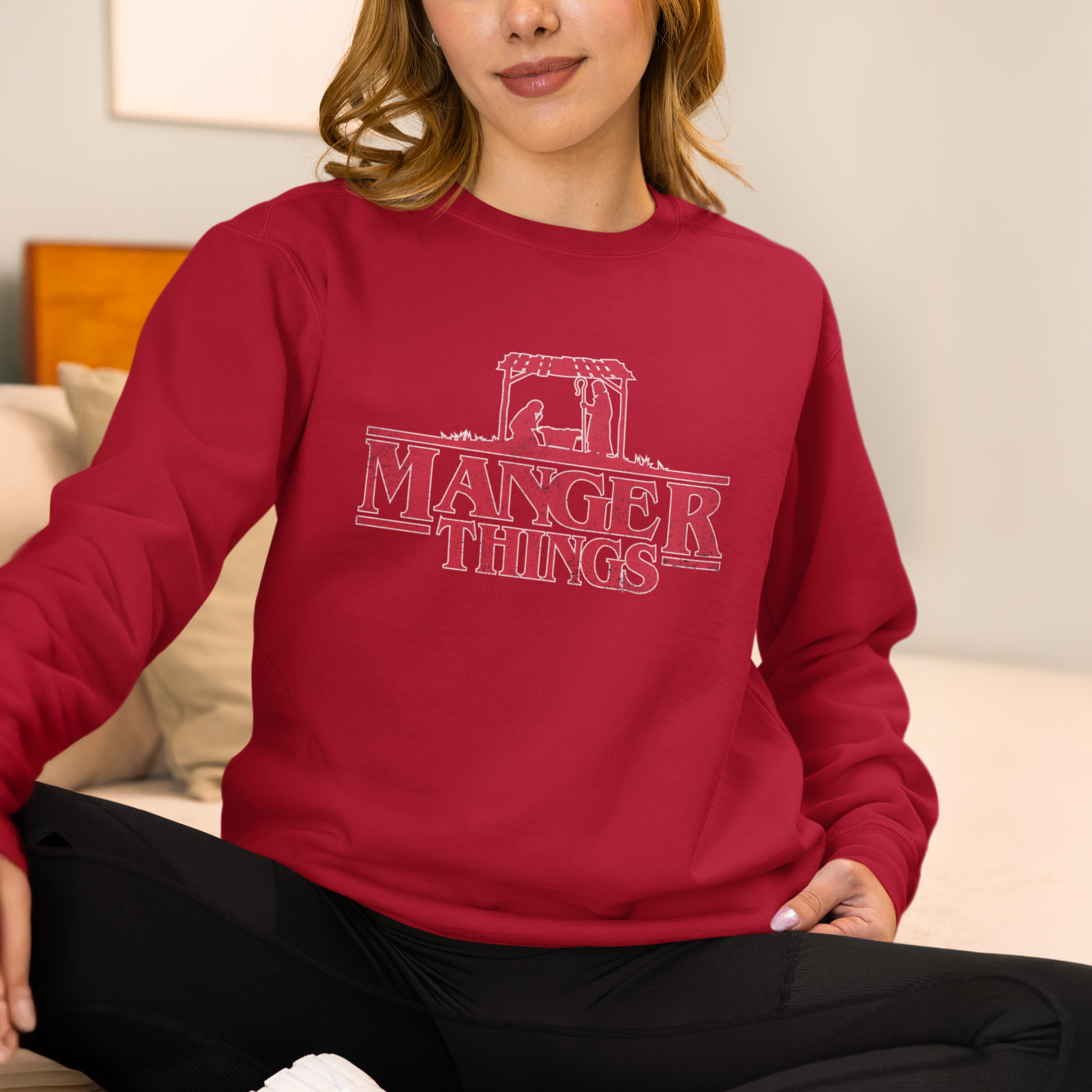 Manger Things Funny TV Christmas Jumper