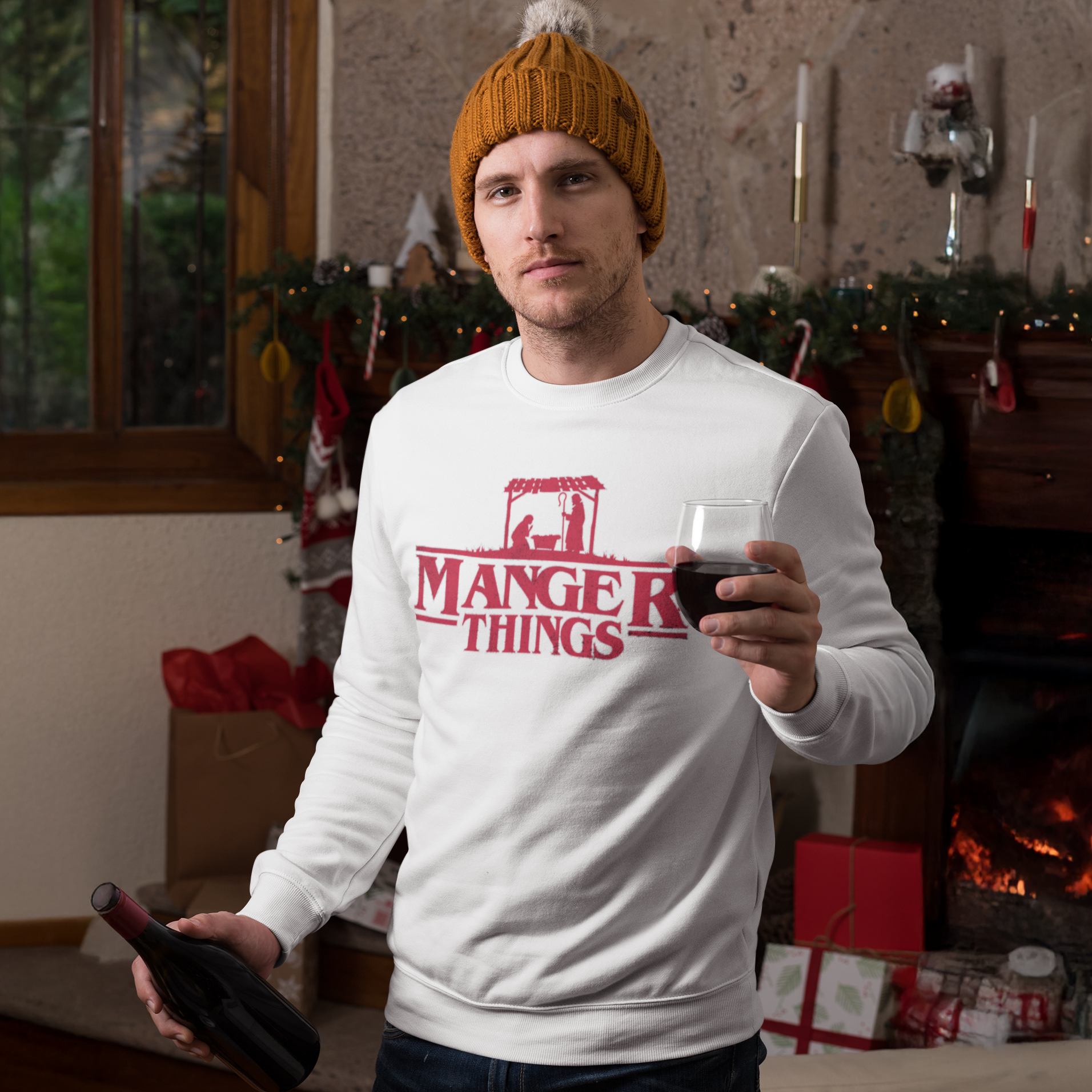 Manger Things Funny TV Christmas Jumper