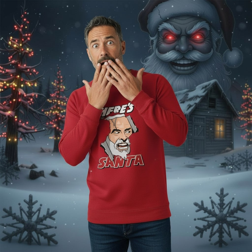 Here's Santa Funny Horror Movie Christmas Jumper